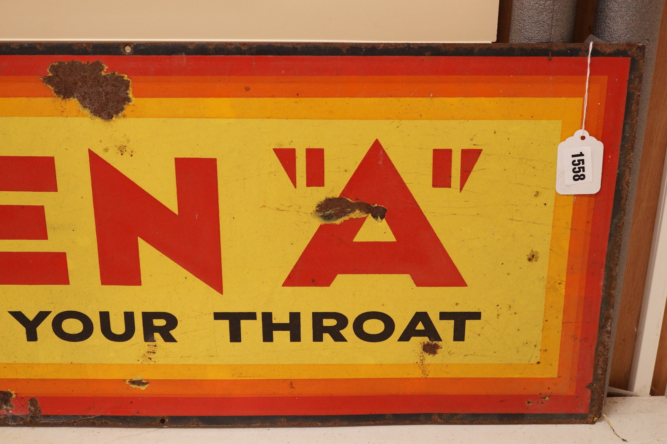 A ‘Craven 'A' will not affect your throat’ enamel advertising sign, 35x123cm